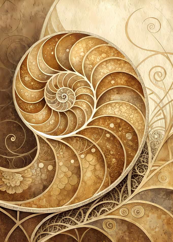 Golden Spiral Nautilus Shell Abstract Art