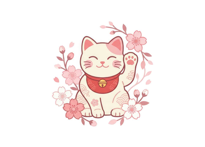 Cute Maneki Neko with Cherry Blossoms
