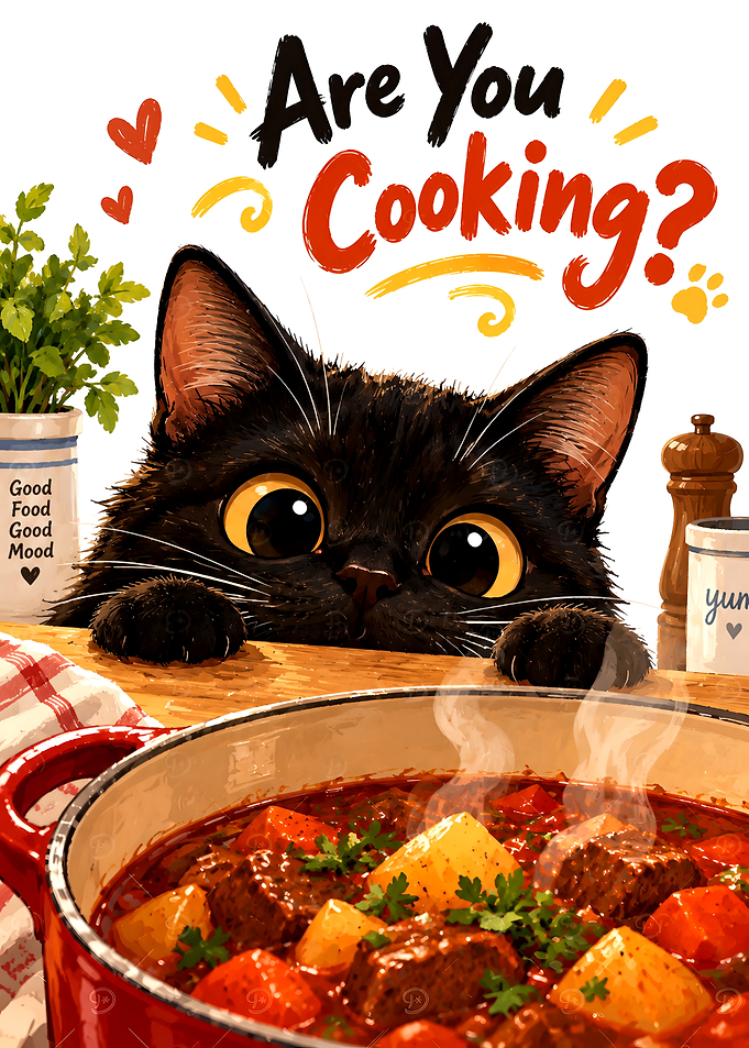 Cute Black Cat Cooking