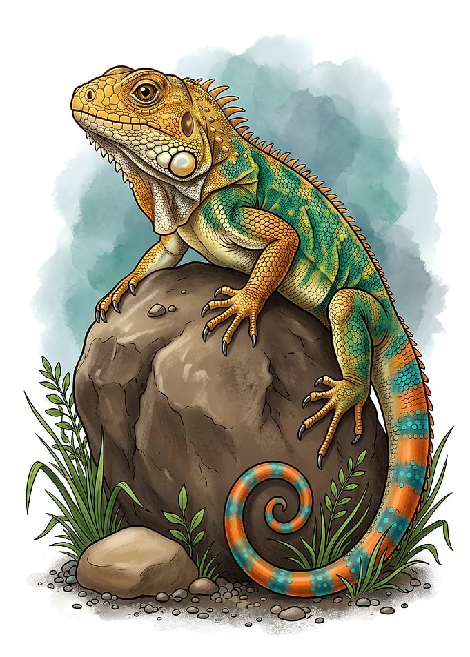Colorful Iguana Perched on Rock