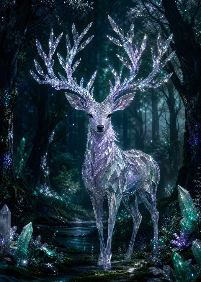 Crystal Deer in Enchanted Forest