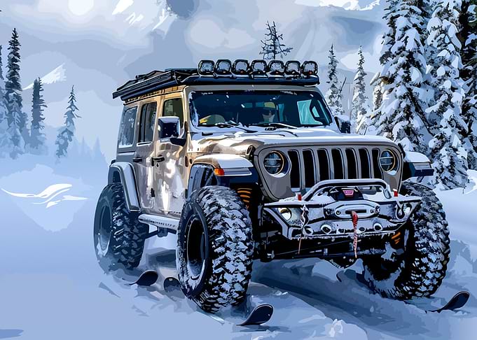 Jeep Wrangler Off-Roading in Snow