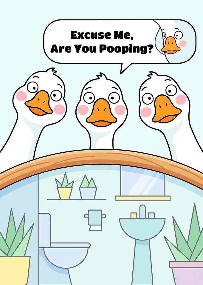 Excuse Me Are you pooping - Funny Goose Bathroom Cartoon