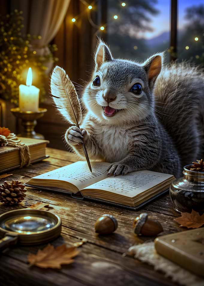 The Scholar Squirrel at Dusk