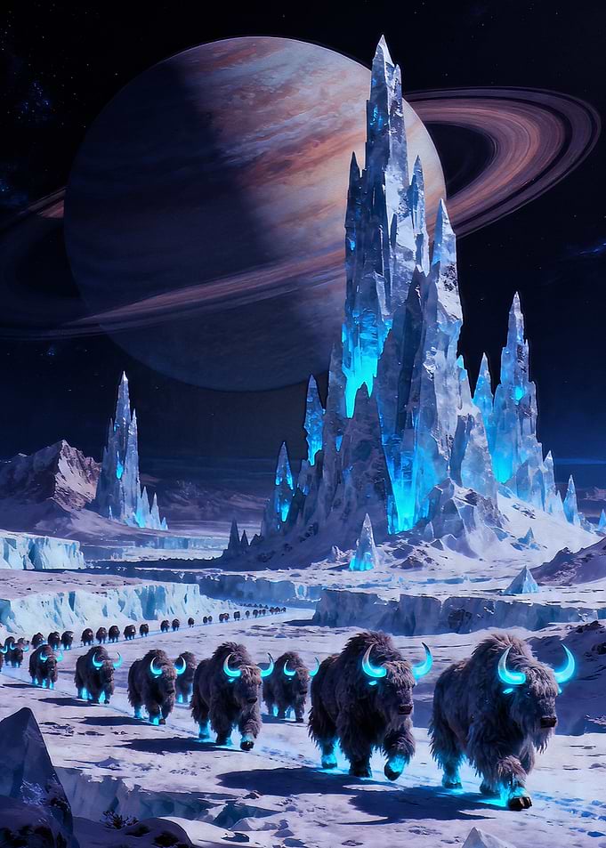 Bison Herd on Frozen Alien Planet