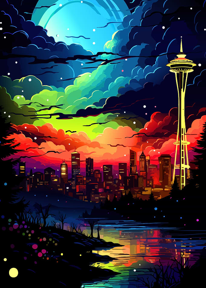 Vibrant Seattle Skyline at Night