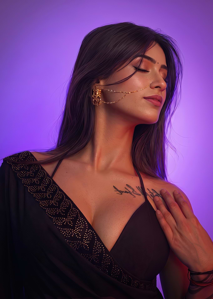 Elegant Woman with Gold Nose Chain