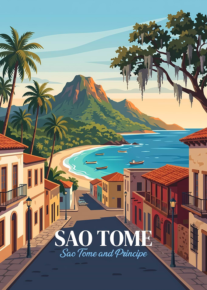 Sao Tome Travel Poster Illustration