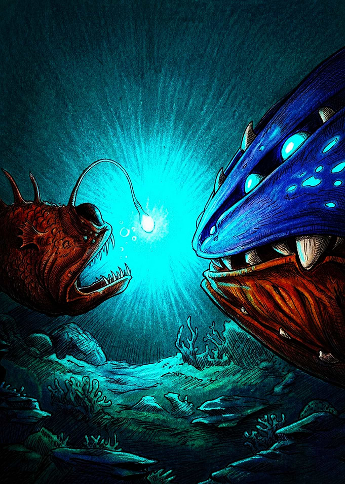 Deep Sea Anglerfish Confrontation