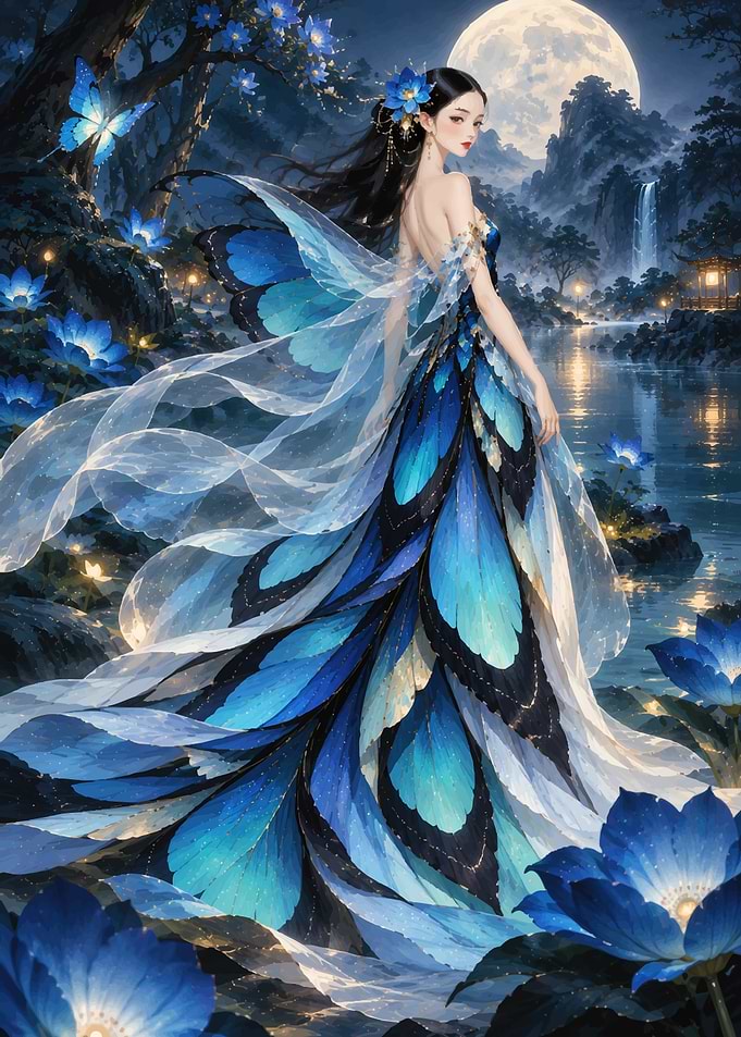 Ethereal Butterfly Goddess in Moonlight