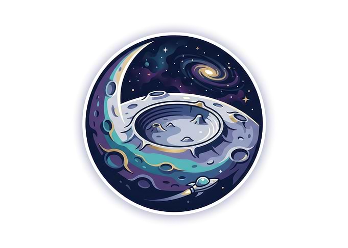 Stylized Moon and Rocket Sticker