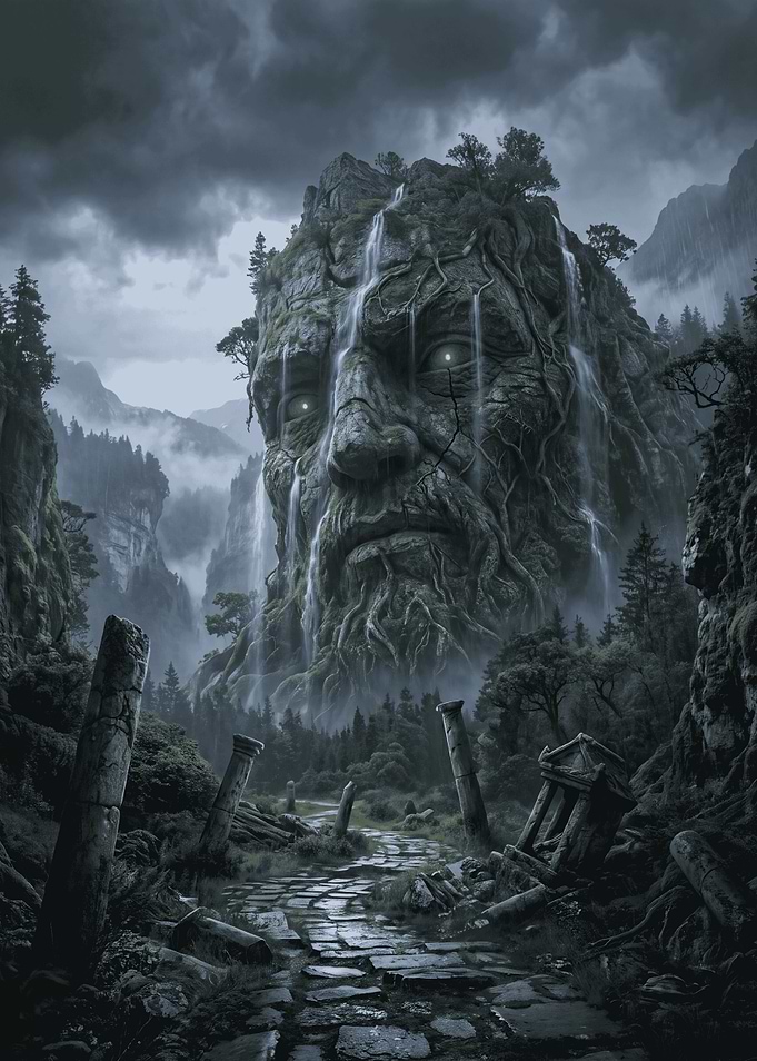 Giant Stone Face Mountain Guardian