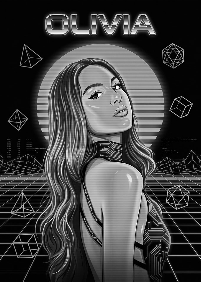 Olivia Rodrigo Retro Synthwave Portrait