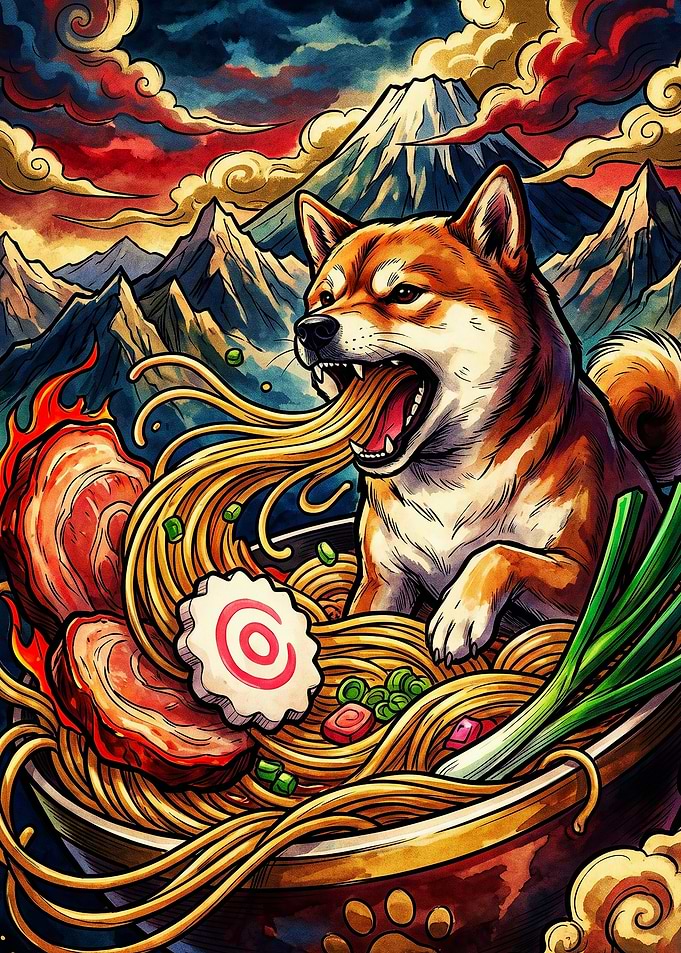Shiba Inu Eating Ramen Illustration