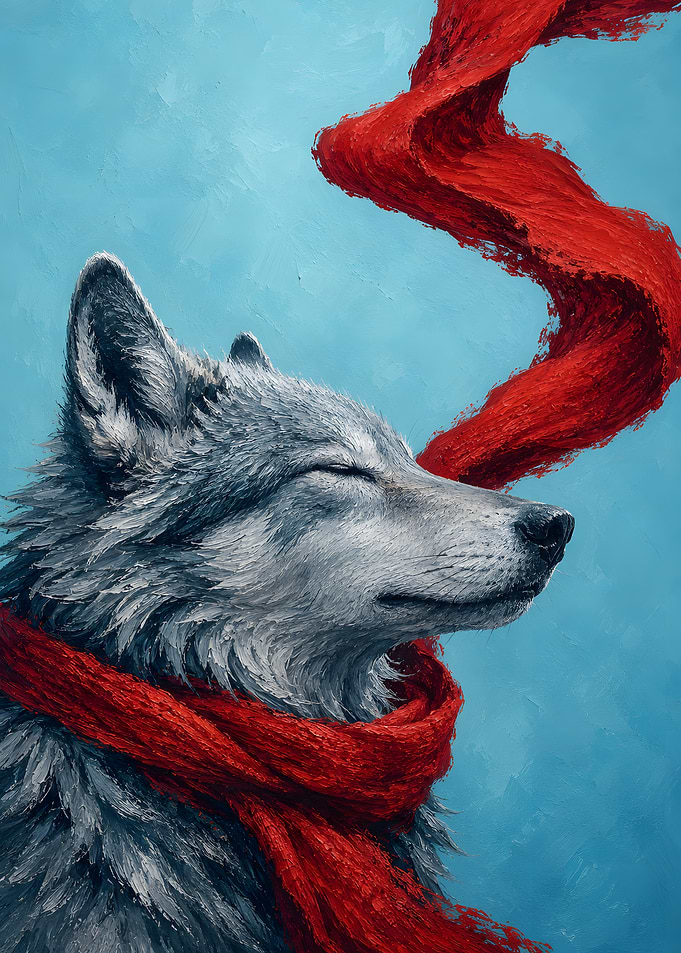 Wolf Wearing a Red Scarf