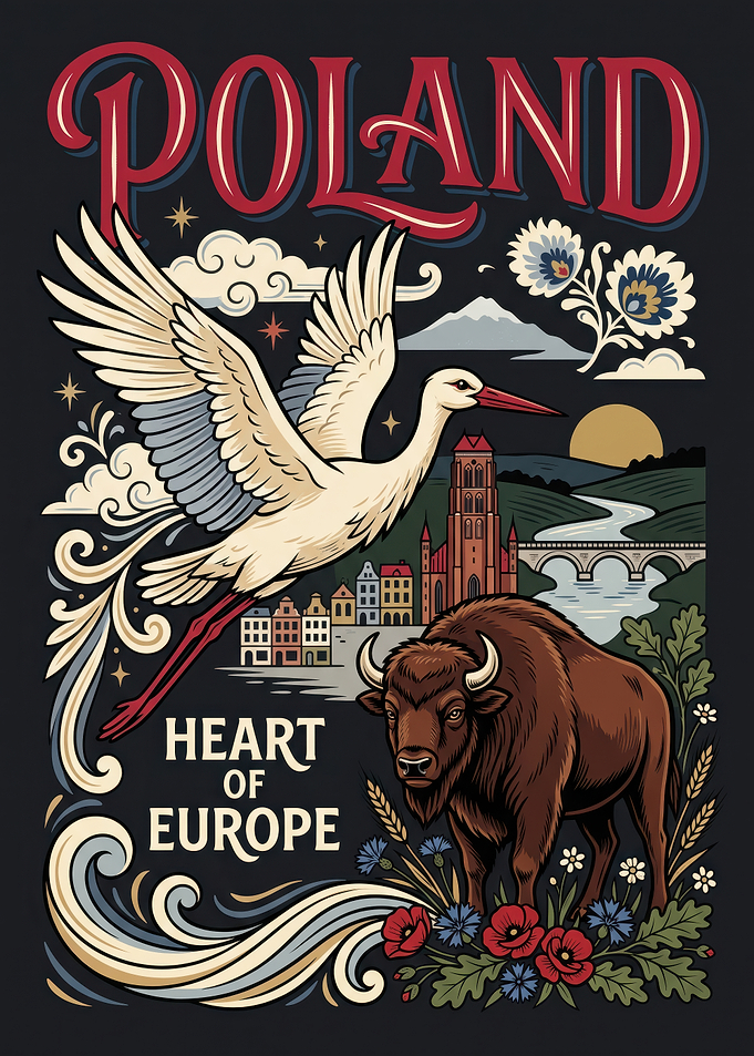 Poland Heart of Europe Vintage Poster