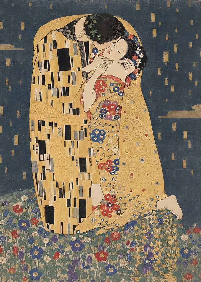 The Kiss in Ukiyo-e Style