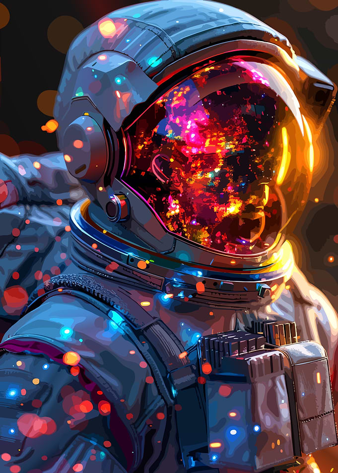 Astronaut with Nebula Helmet Reflection