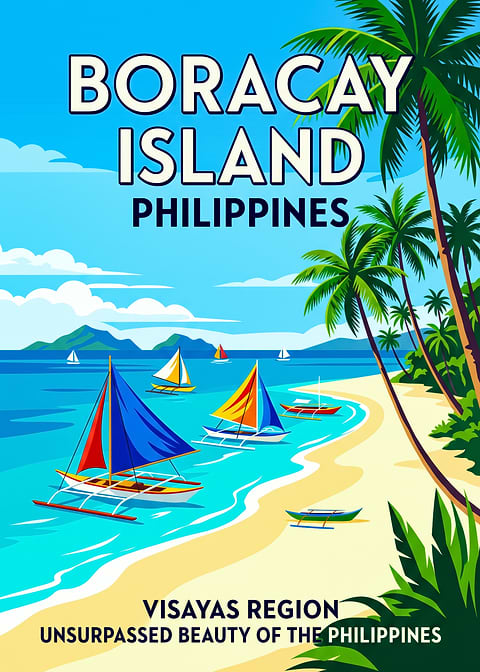 Boracay Island Philippines Travel Poster — retro travel art printed on metal