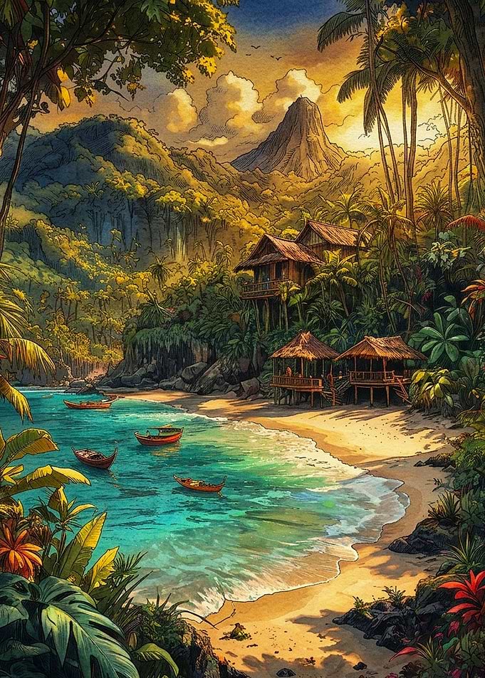 Tropical Island Paradise Beach Scene