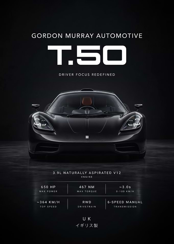 sleek black Gordon Murray Automotive T.50 Supercar Poster