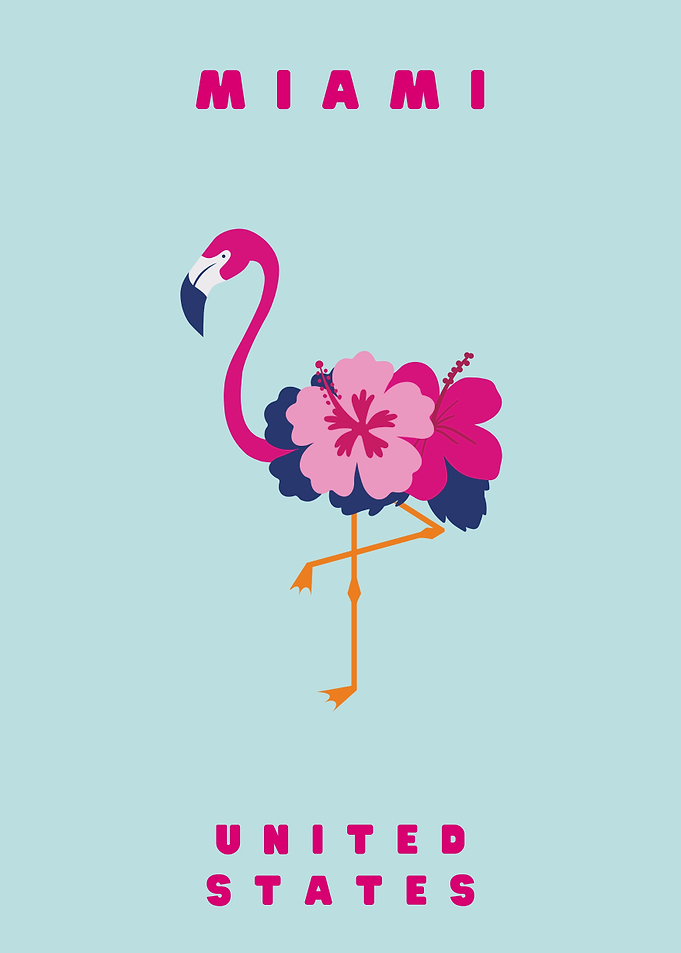 Miami Flamingo Floral Travel Poster