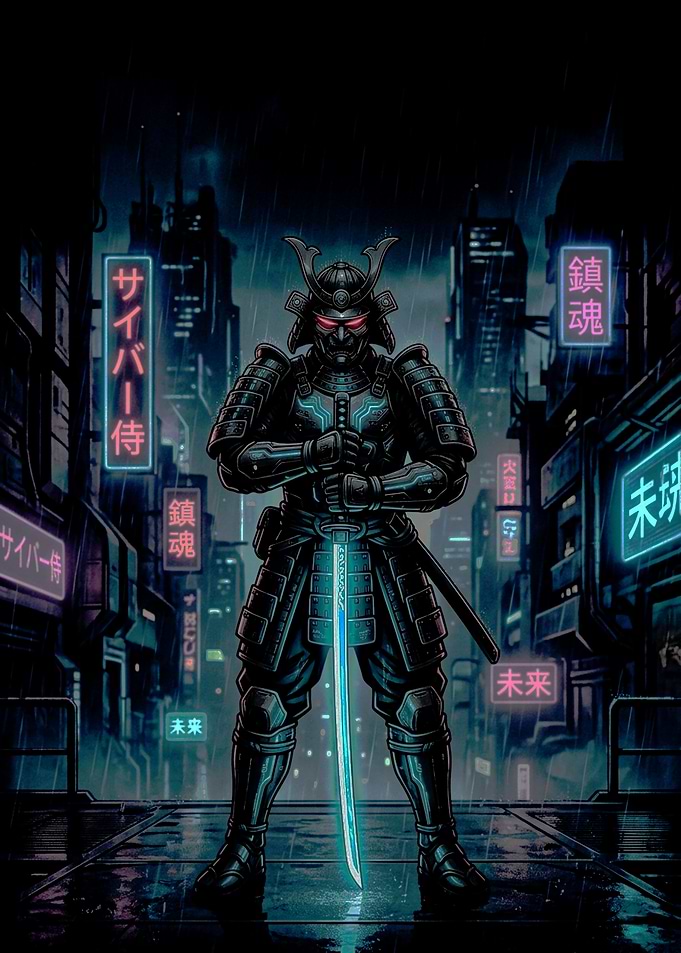 Cyberpunk Samurai in Neon City