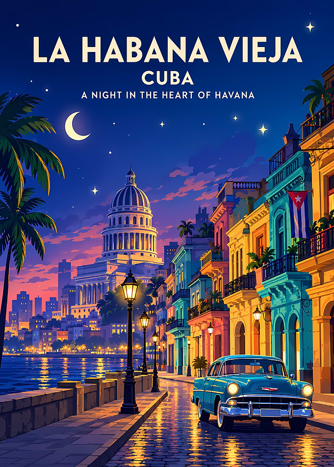 La Habana Vieja Cuba Travel Poster