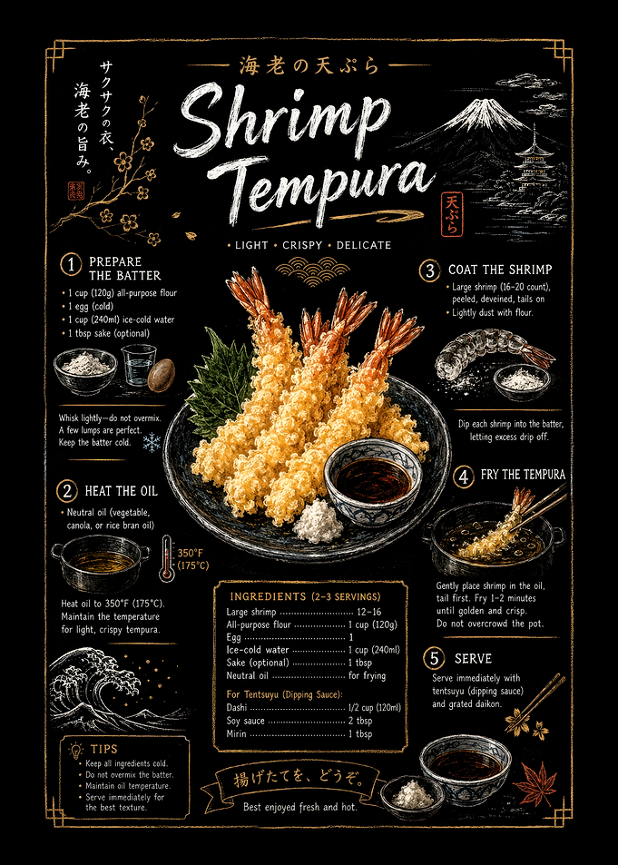 Shrimp Tempura Recipe Infographic Poster
