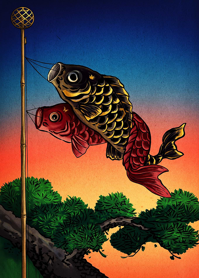 Traditional Japanese Koinobori Carp Streamers