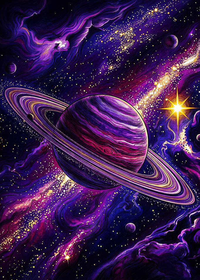 Vibrant Purple Saturn Space Art