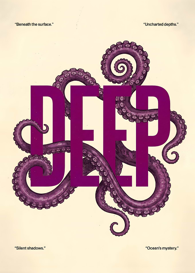 Deep Octopus Typography Poster