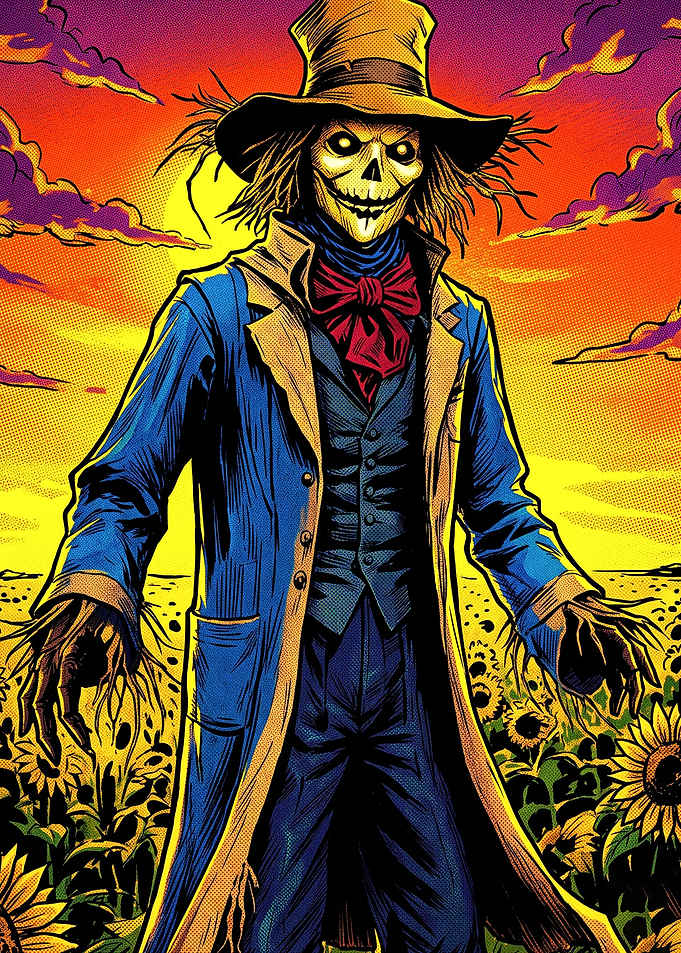 Scarecrow Villain in Sunflower Field