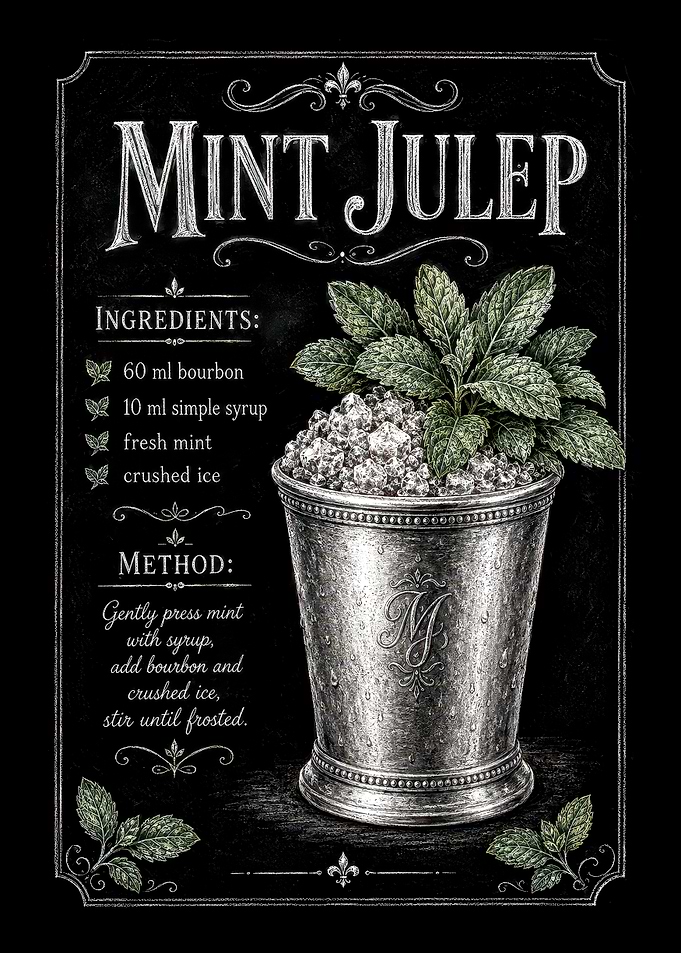 Mint Julep Cocktail Recipe Poster