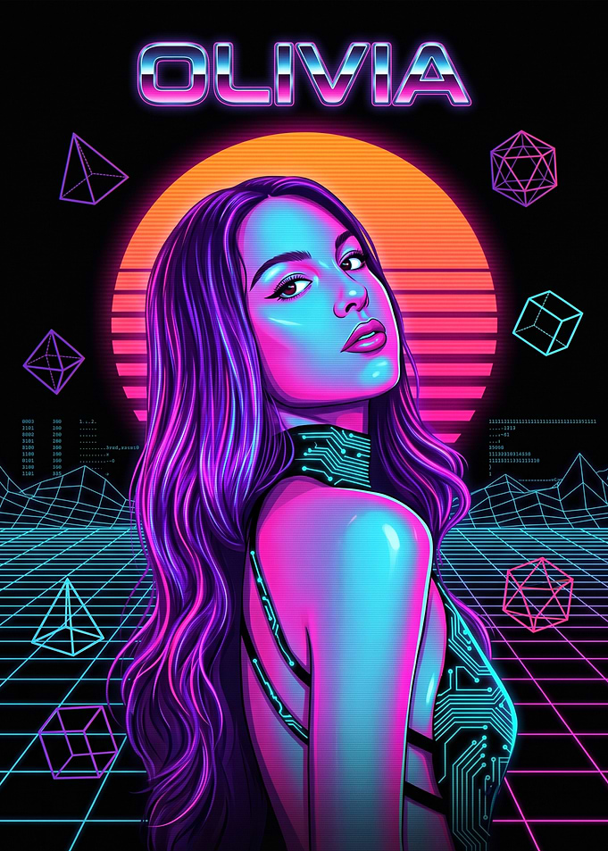 Olivia Rodrigo Synthwave Retro Portrait