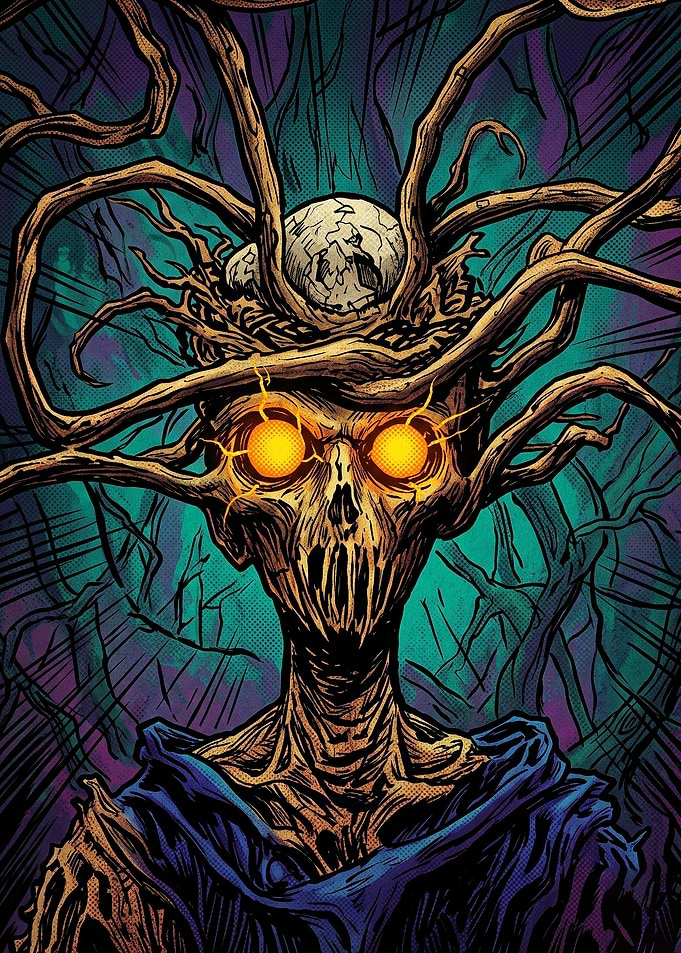 Dark Forest Spirit with Glowing Eyes
