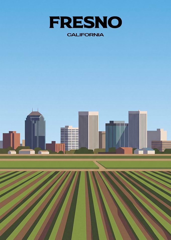 Fresno California Skyline Travel Poster