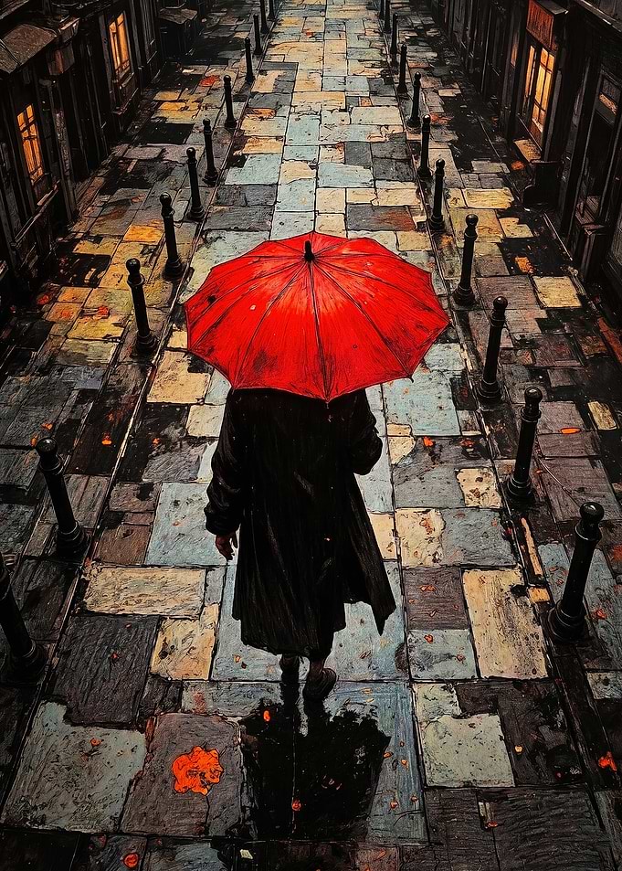 Person with Red Umbrella on Street