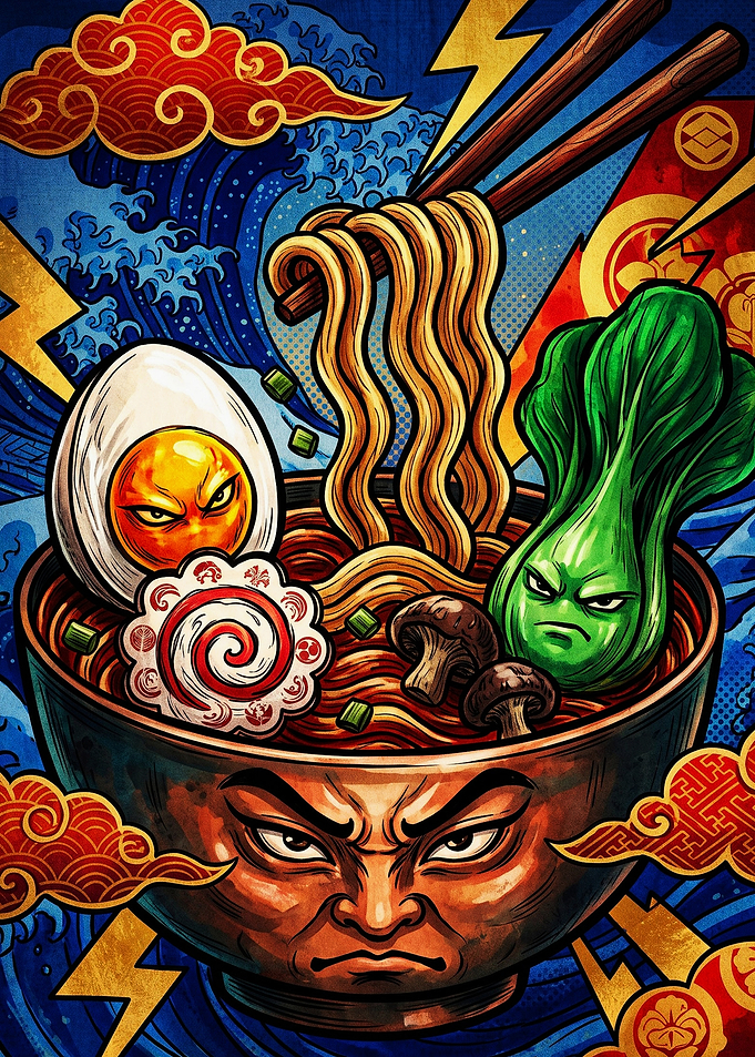 Angry Ramen Bowl Anime Art
