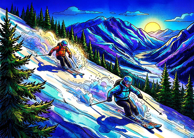 Vibrant Skiing Adventure in Mountains