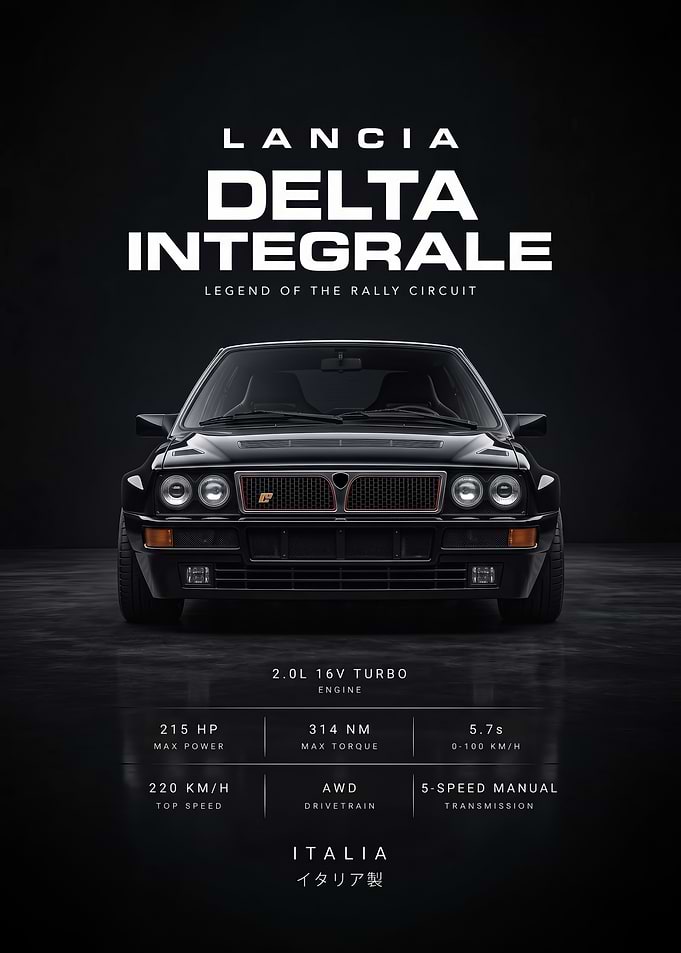 black sleek Delta Integrale Rally Legend Poster