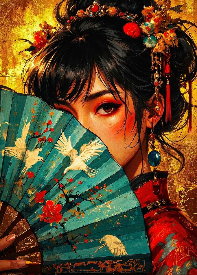 Elegant Woman with Traditional Fan