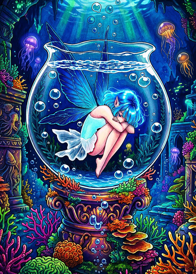 Fairy Trapped in Underwater Fishbowl