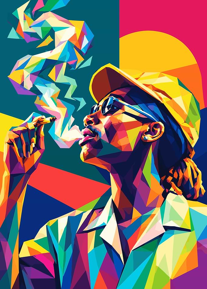 Colorful Geometric Portrait of a Smoker