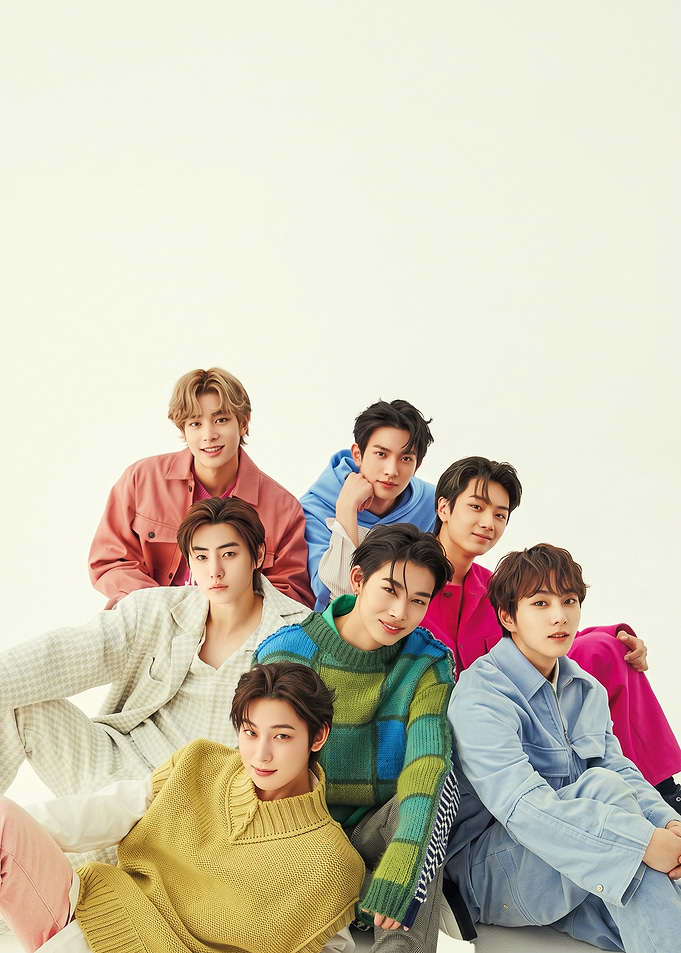 ENHYPEN Group Portrait in Colorful Outfits Poster