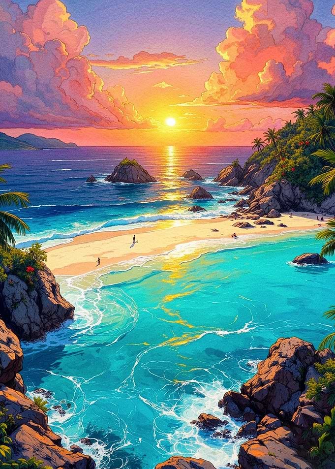 Vibrant Tropical Sunset Beach Landscape