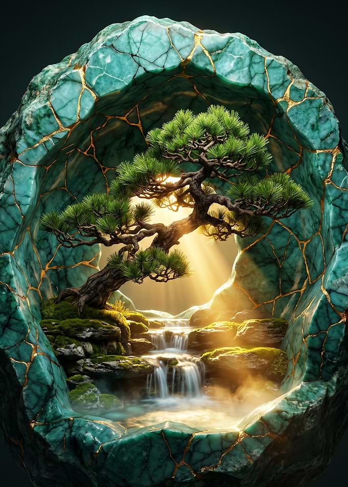 Bonsai Tree Inside Cracked Jade Stone