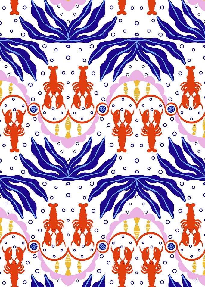 Whimsical Lobster and Seaweed Pattern