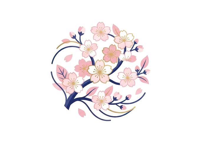 Elegant Cherry Blossom Branch Illustration