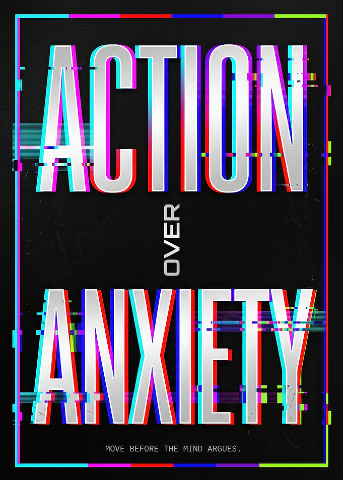 Action Over Anxiety Glitch Art Poster